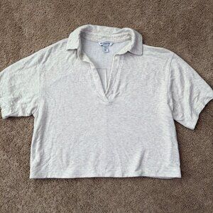 Athleta Polo Shirt Women XXS Beige Oversized Cropped Relaxed Baggy Basic Neutral